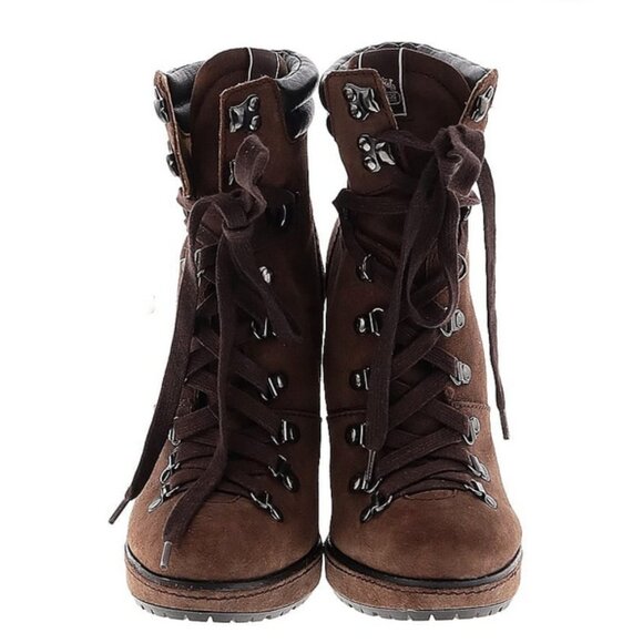 👢 Coach Carol Brown Suede Lace-Up Hiking Heel Booties Sz 8 Cottagecore Retro - Picture 2 of 9